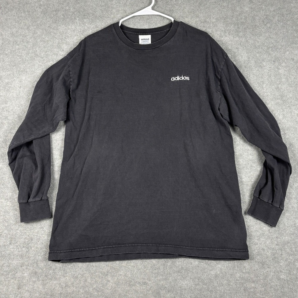 Adidas Vintage 90s Long‎ Sleeve T-Shirt Embroidered Logo Large Black Made In USA